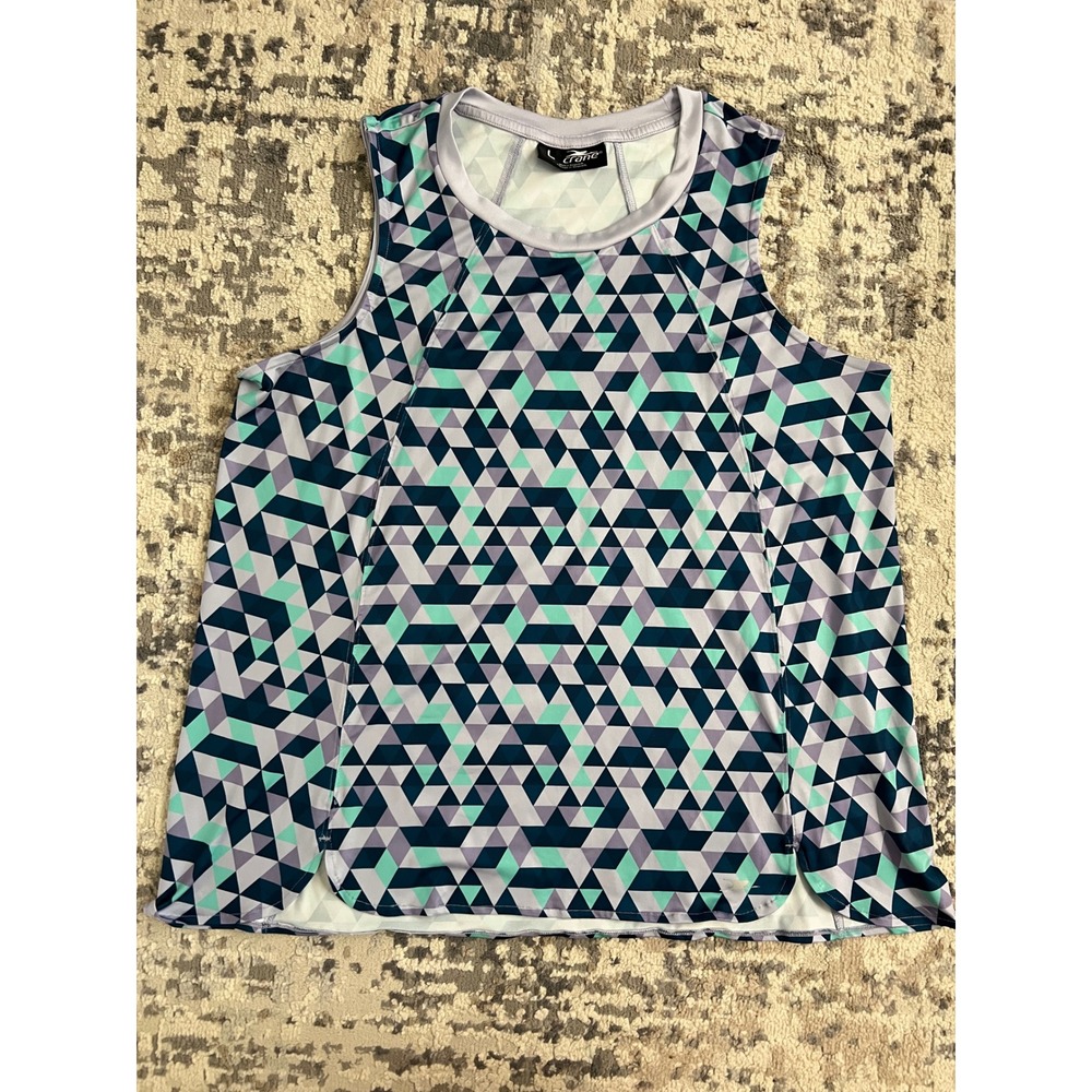 Crane Womens Geometric Triangle Print Sleeveless Activewear Tank Top Teal Large